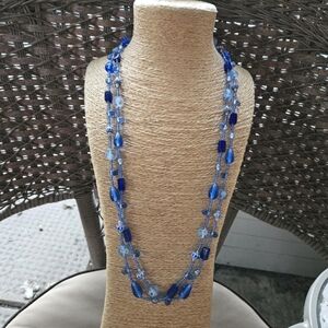 Vintage Sky Blue Intense 2-Strand Glass Bead Necklace